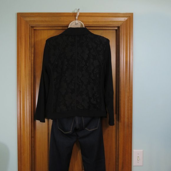 Laura Ashley Black Jacket Lace Zip Size Petite Large - Picture 6 of 10